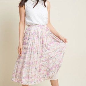 Modcloth purple sea shell print pleated midi skirt M
